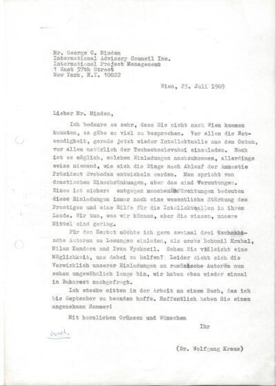 Brief von Wolfgang Kraus an George C. Minden, 25. Juli 1969, ÖGfL-Archiv