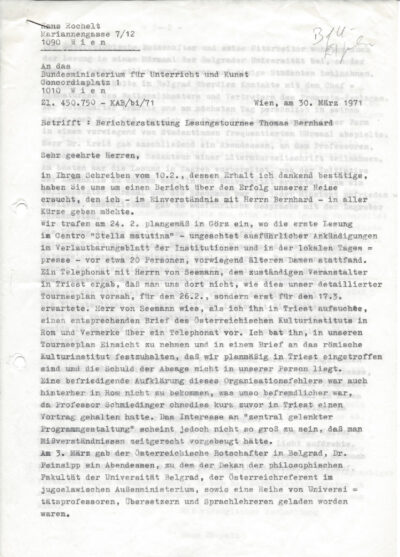Hans Rochelts Bericht zu seiner Reise mit Thomas Bernhard